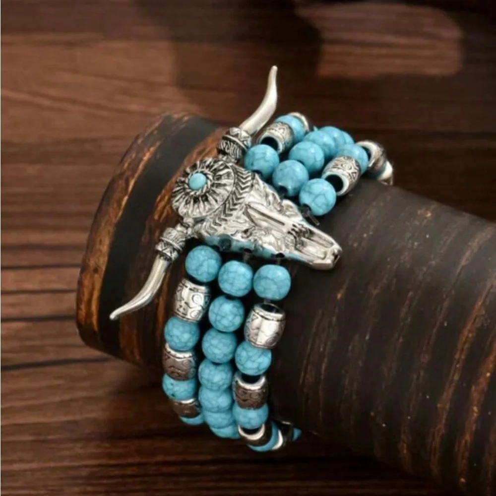 Multi-Layer faux Turquoise‎ Beaded Boho Style Necklace